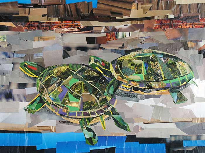 Sunbathing Turtles by collage artist Megan Coyle