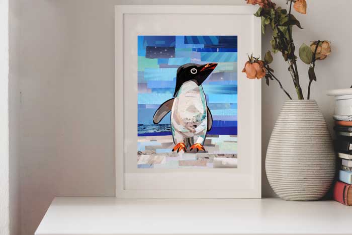 The Curious Penguin by collage artist Megan Coyle